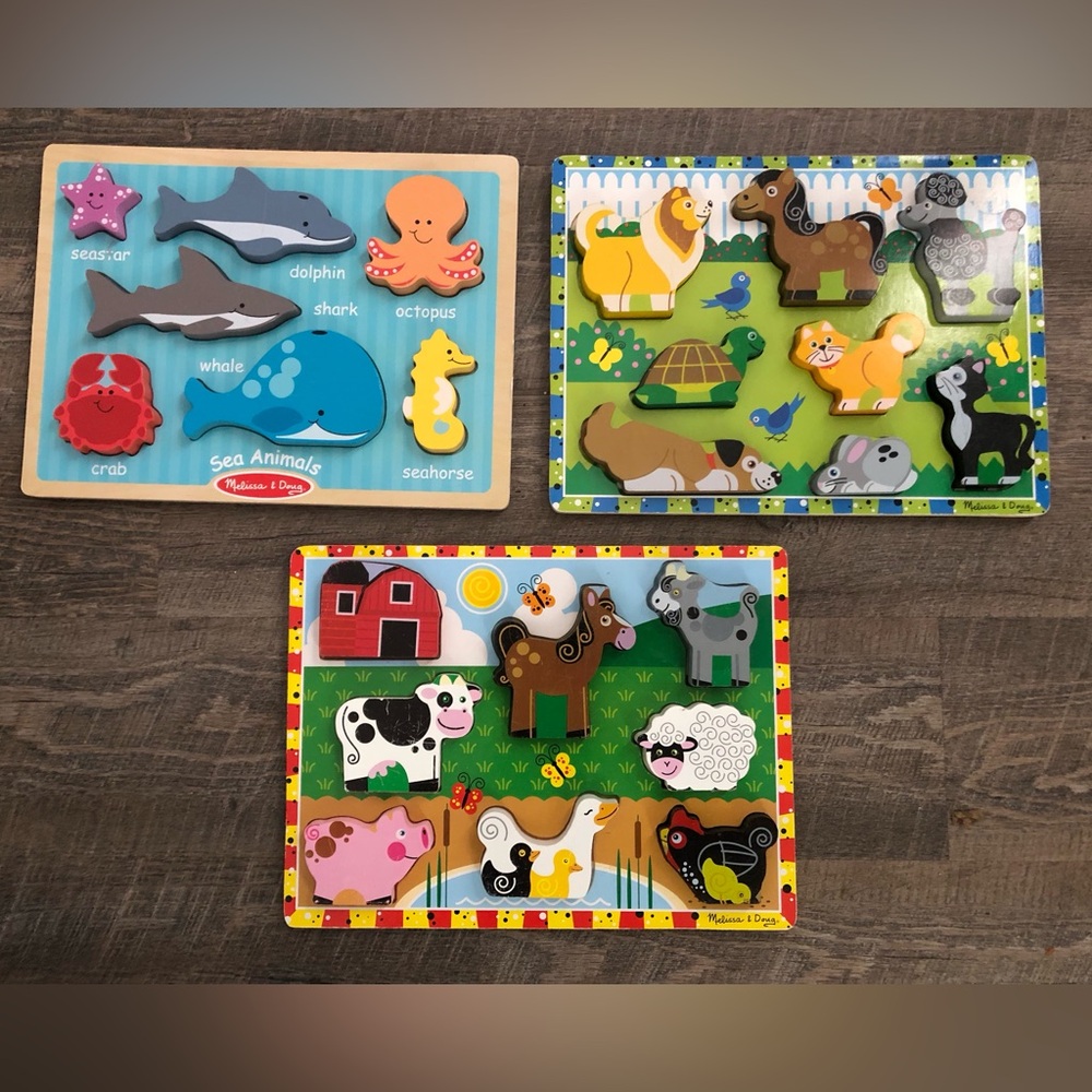 Melissa & Doug farm, pets and sea  Puzzles Set of 3 for kids